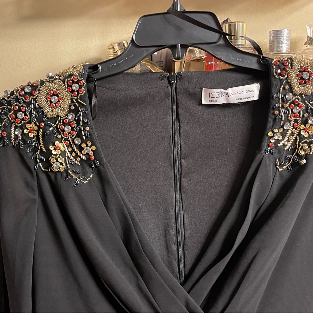 Ieena Mac Duggal Black Embellished Puff Sleeve Chiffon Gown - Picture 7 of 9